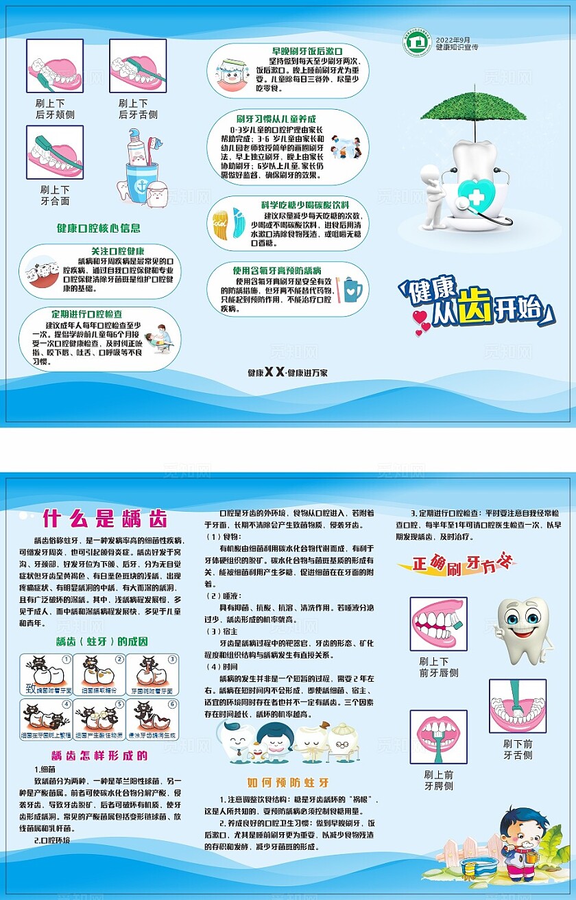 蓝色口腔健康龋齿预防宣传展板非转曲
