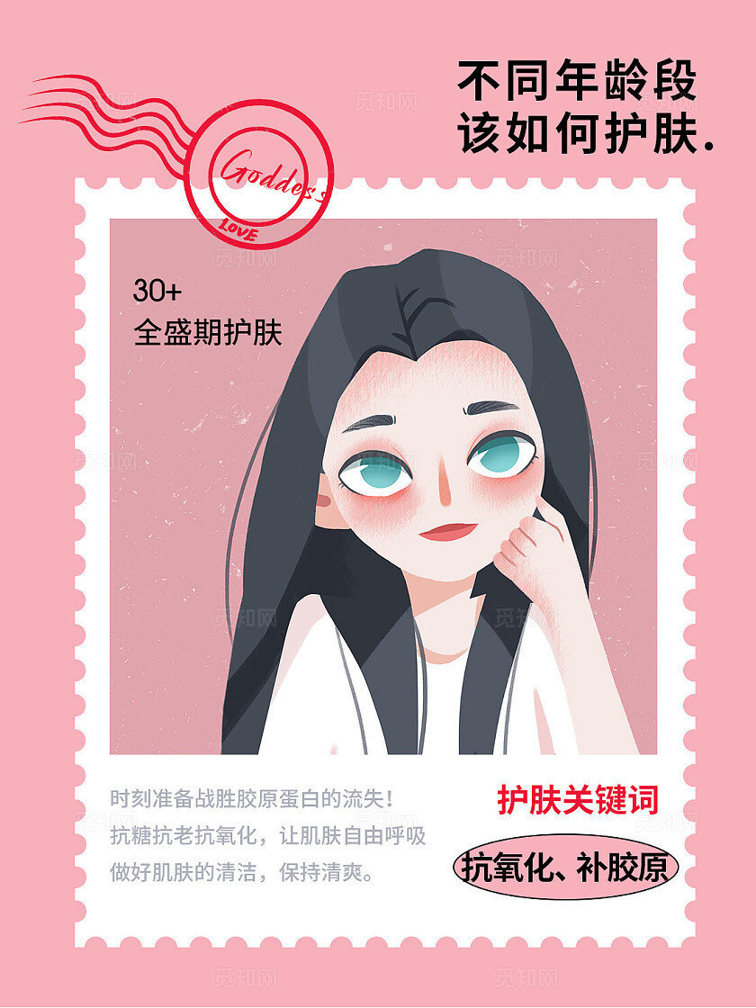 邮票邮戳简约扁平风美妆护肤小红书封面海报配图插图