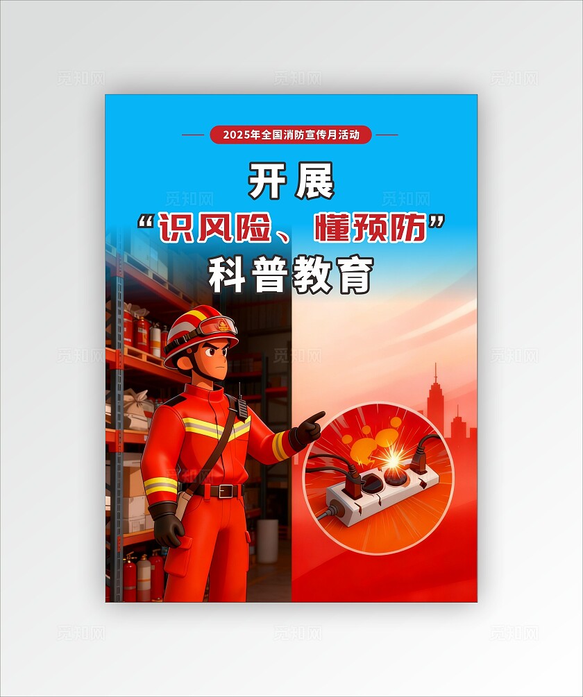 红色简约消防安全宣传月全民消防生命至上海报全国消防宣传月