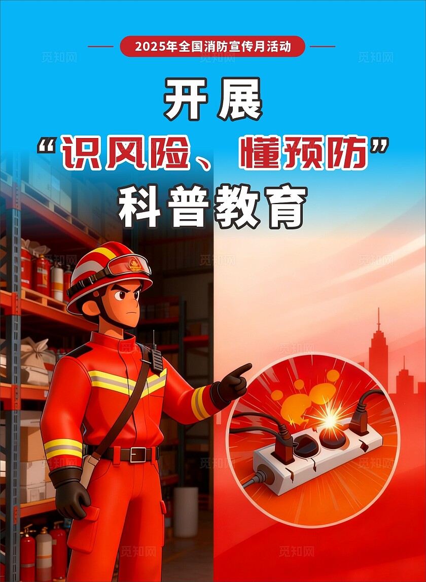 红色简约消防安全宣传月全民消防生命至上海报全国消防宣传月