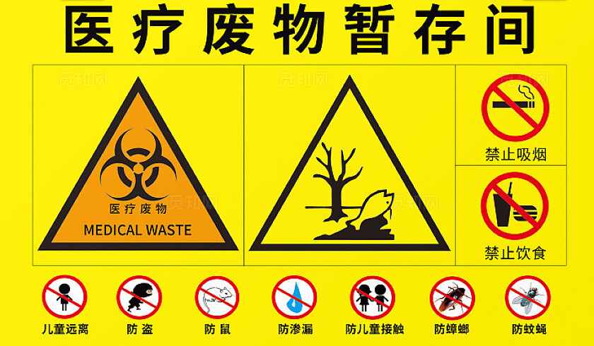 黄色简约医疗废物暂存间