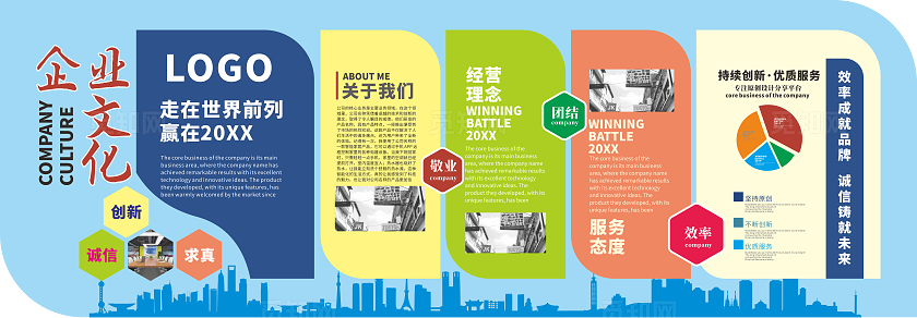 简约蓝色企业宣传文化墙立体宣传栏形象墙企业文化墙