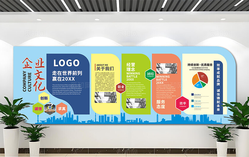 简约蓝色企业宣传文化墙立体宣传栏形象墙企业文化墙