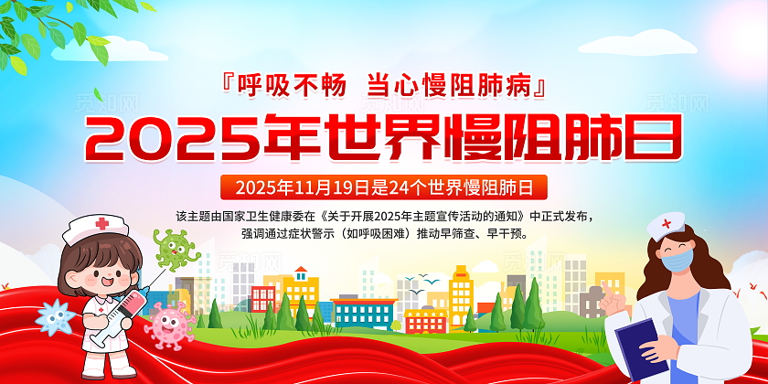 红色大气飘带2025年世界慢阻肺日宣传栏展板设计模板