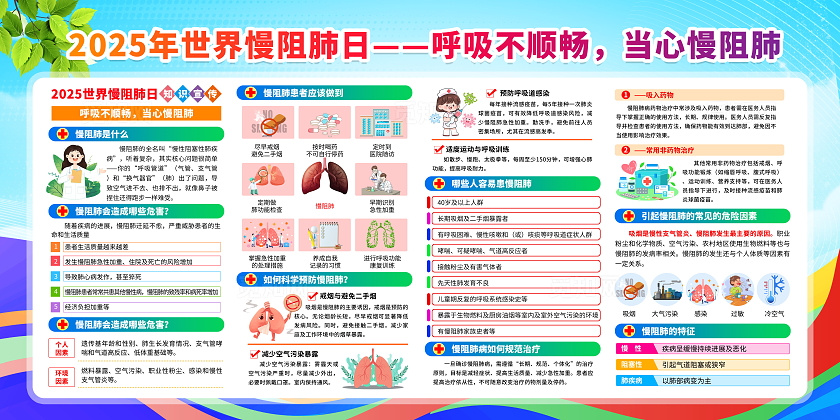 蓝色卡通简约风2025年世界慢阻肺日宣传栏展板设计模板