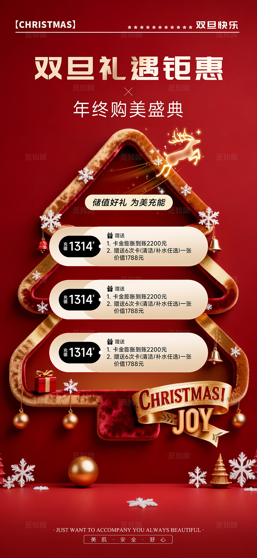 红金高级系列美业双旦钜惠活动促销海报