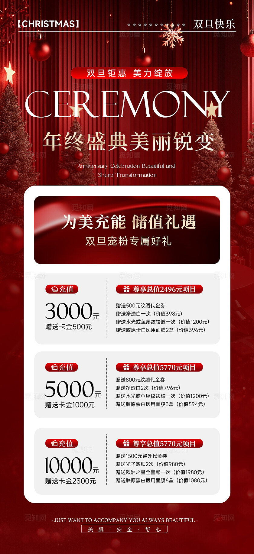 红色大气简约系列美业双旦活动促销海报