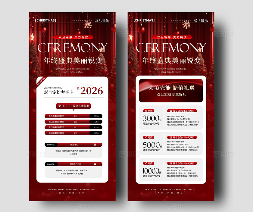 红色大气简约系列美业双旦活动促销海报