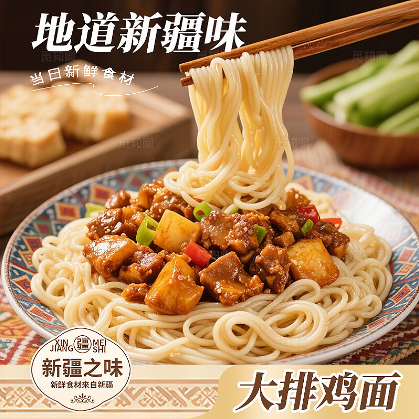 橙色新疆美食特色美食电商三件套美食首页背景banner主图美食活动