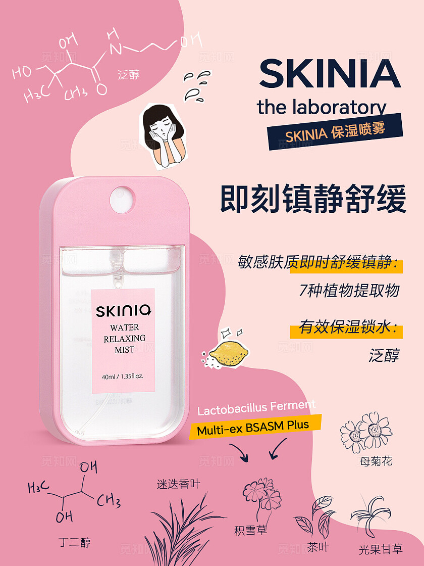 实验室卡通手绘风美妆护肤化学分子实验器皿贴图小红书插图