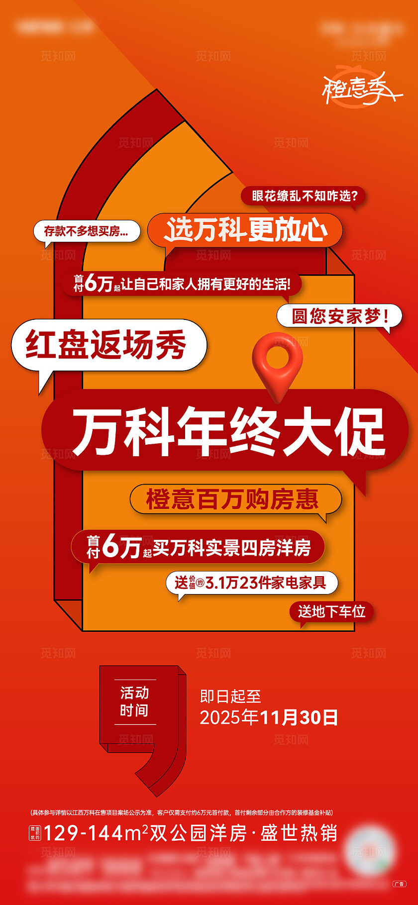 红色大气房地产返场年终海报