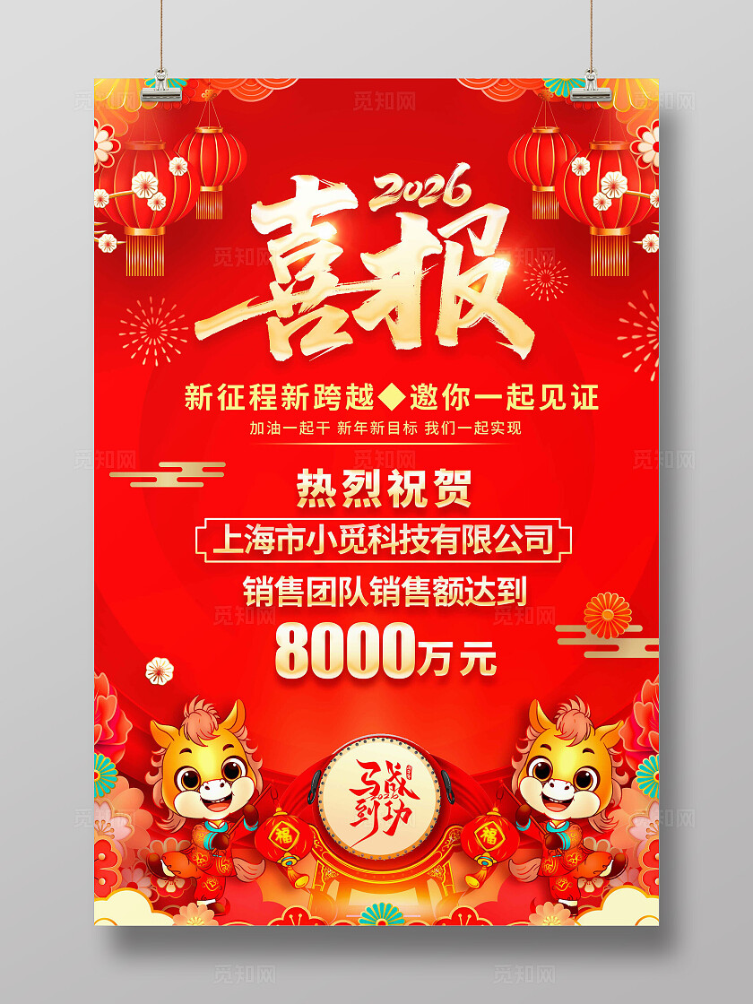 红色喜庆风格喜报2026开门红贺报海报
