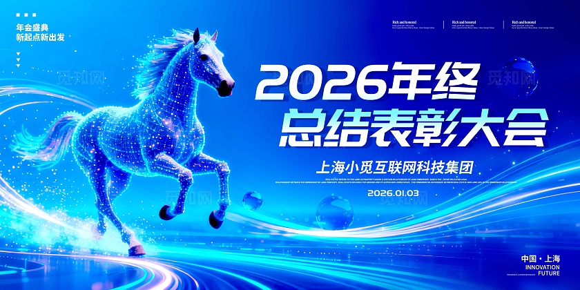 蓝色科技风格年终总结终年终总结大会展板2026年终总结大会展板