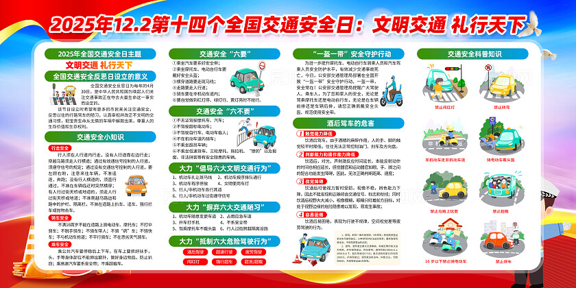 红色简约文明交通礼行天下2025全国交通安全日宣传栏
