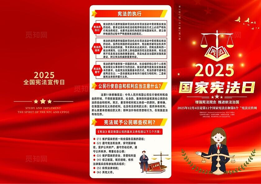红色简约2025国家宪法日宣传册三折页党政党建