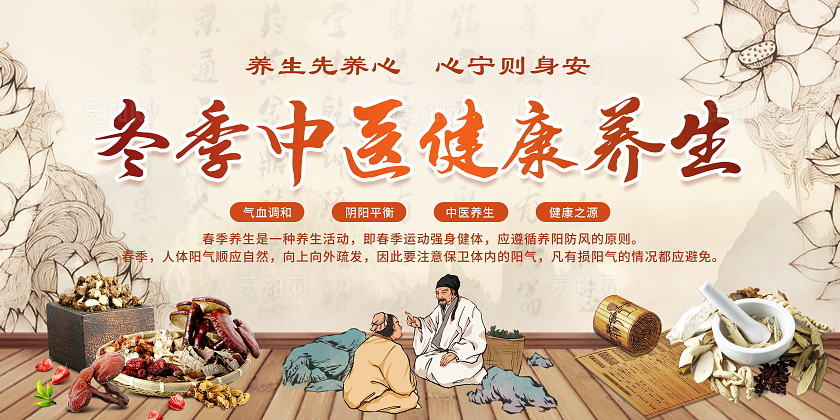 黄色古典简约复古中医冬季养生保健健康宣传栏展板设计模板中医冬季健康宣传栏