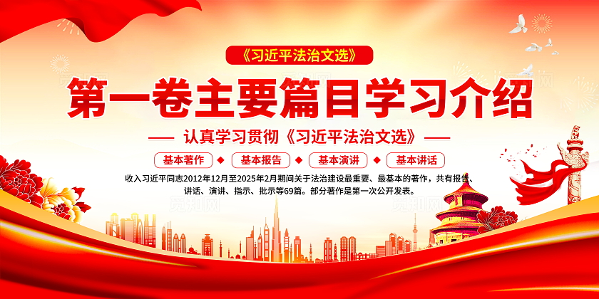 红色法治文选第一卷主要篇目学习宣传栏展板设计模板
