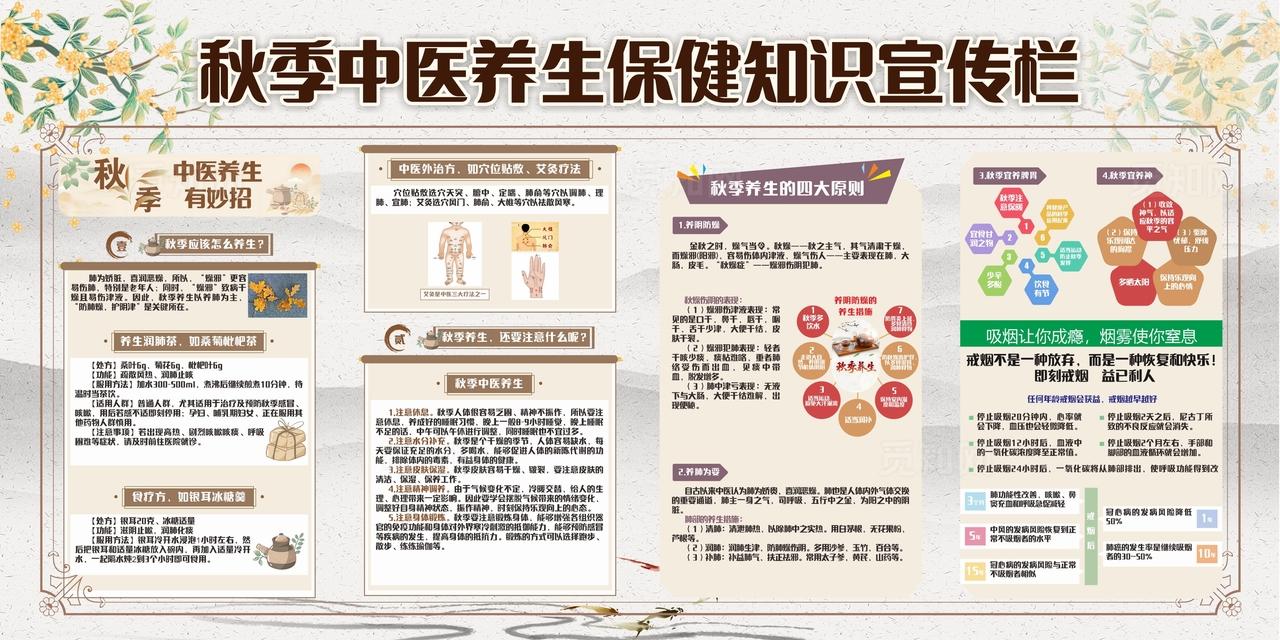 灰色秋季中医养生保健知识宣传栏展板非转曲
