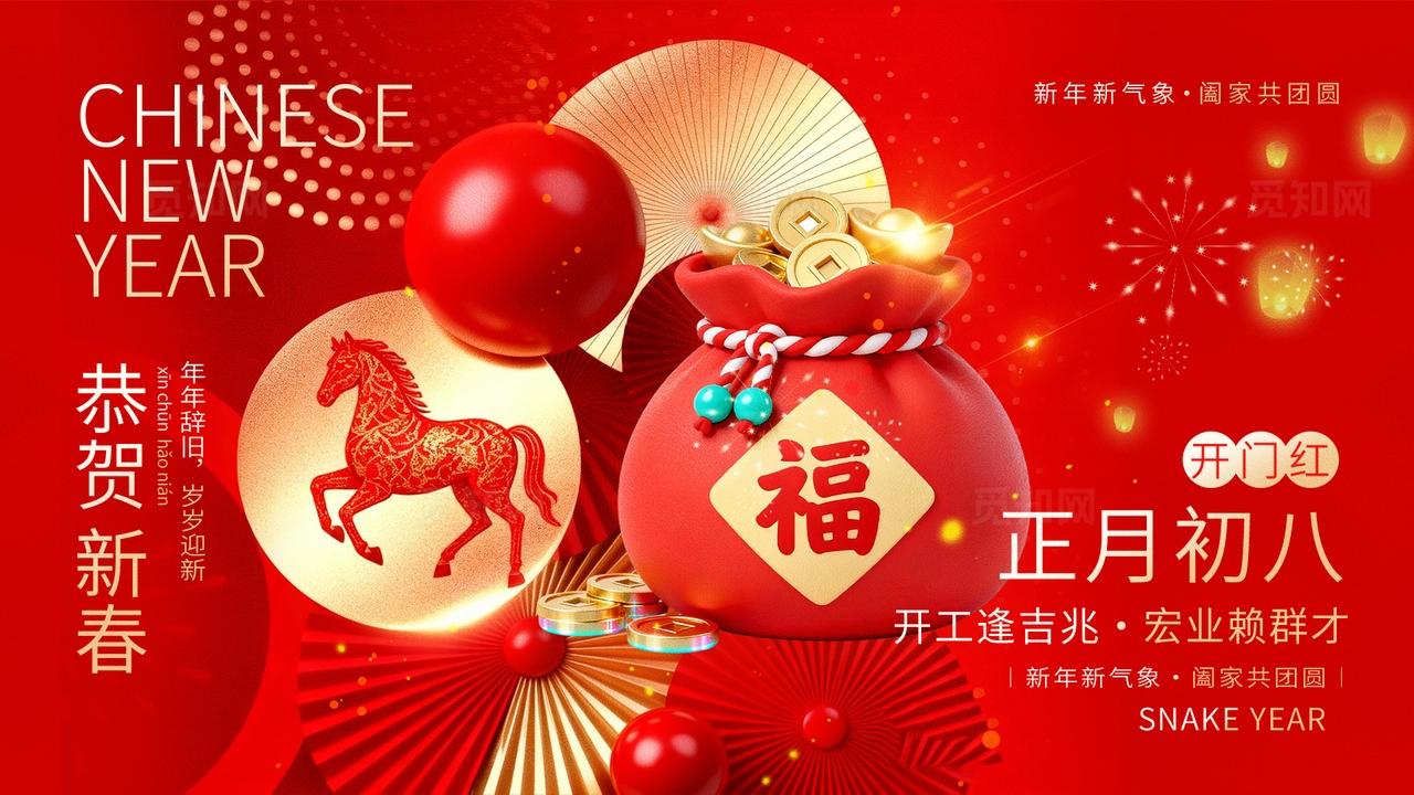 红色喜庆2026马年年俗春节习俗套图展板 