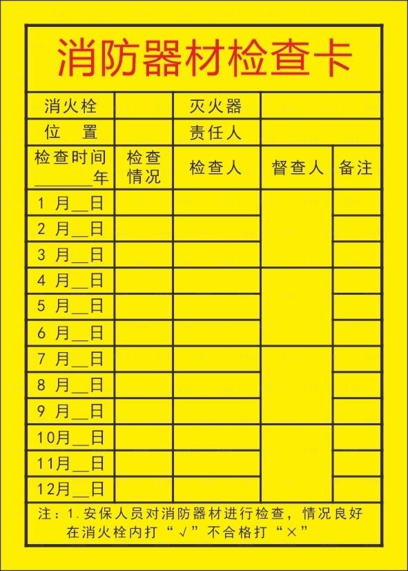 消防器材检查卡图片