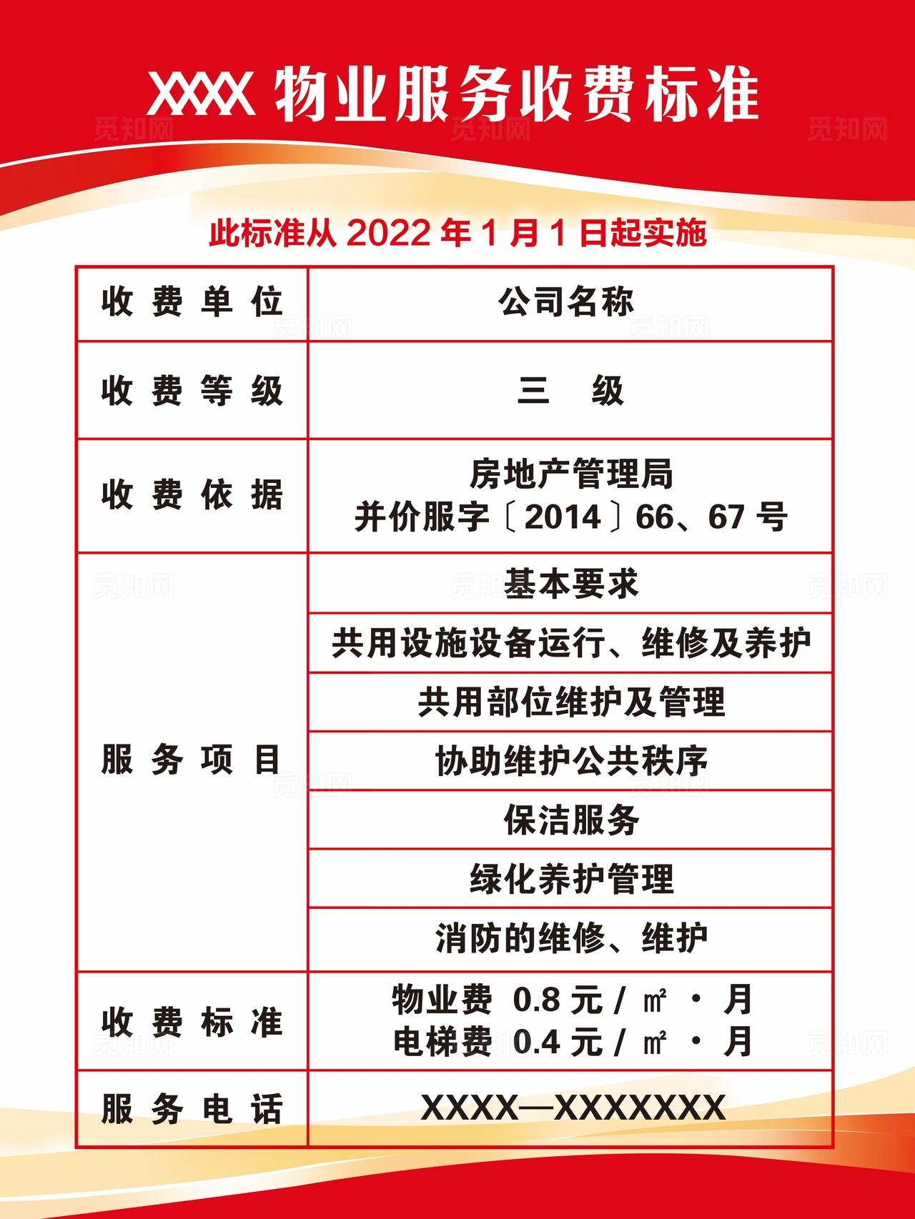 物业收费标准图片