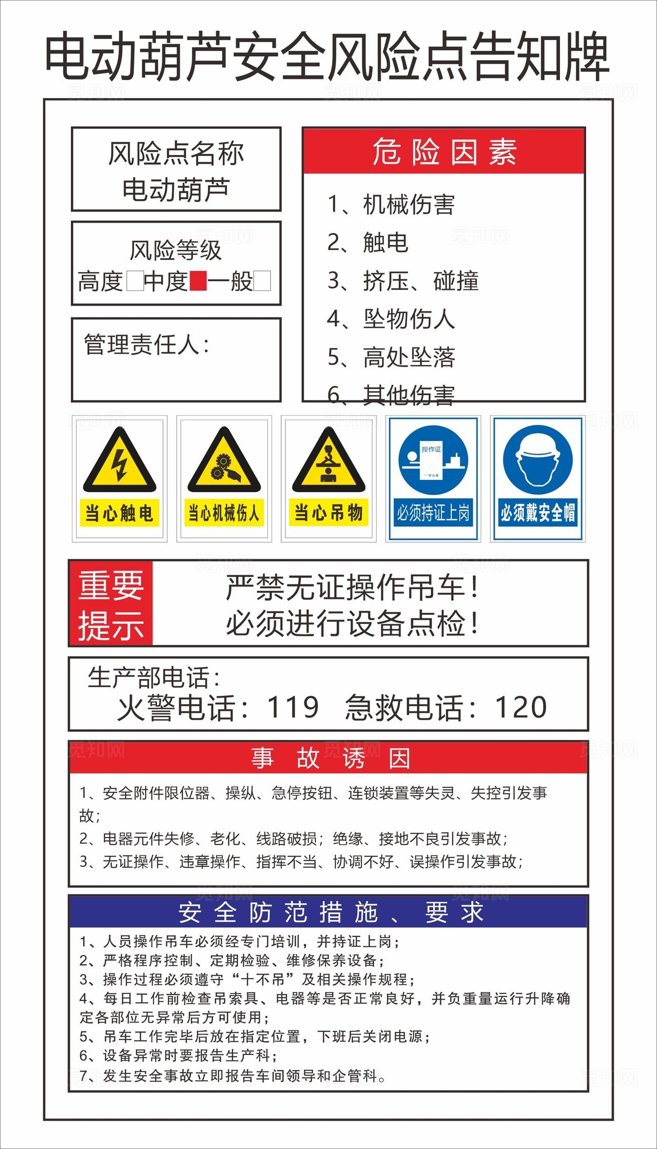 电动葫芦告知卡图片