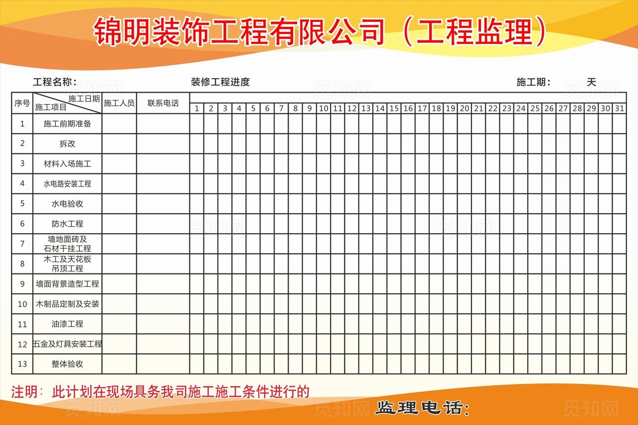 工程进度表 装修公司进度表图片