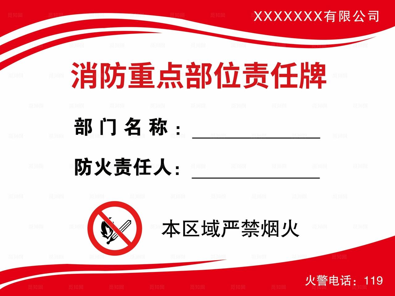 红色消防重点部位安全责任牌图片