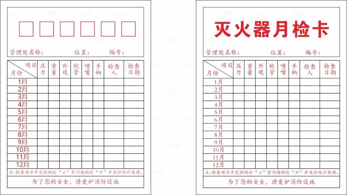 矢量灭火器月检卡图片