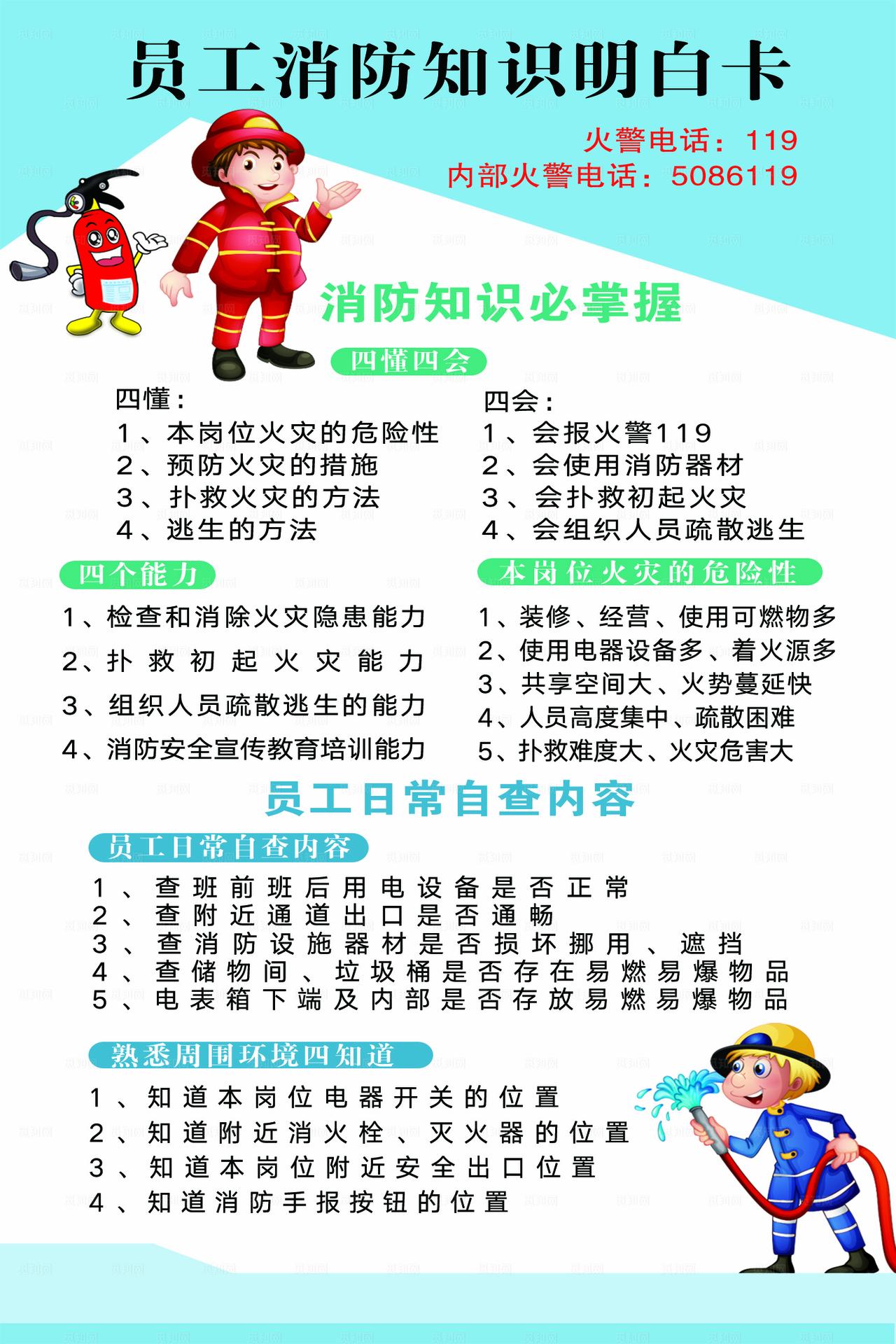 员工消防知道明白卡图片