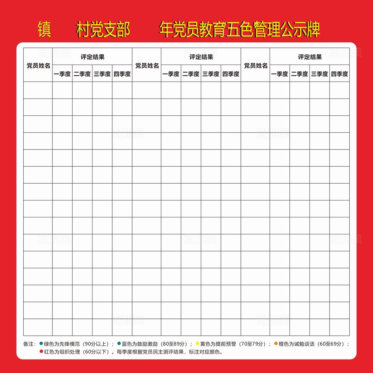 党员教育五色管理公示牌图片