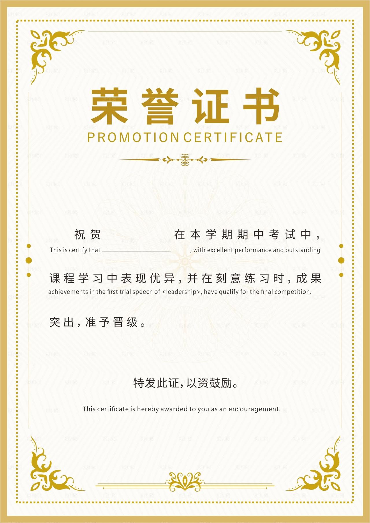 荣誉证书竖版图片