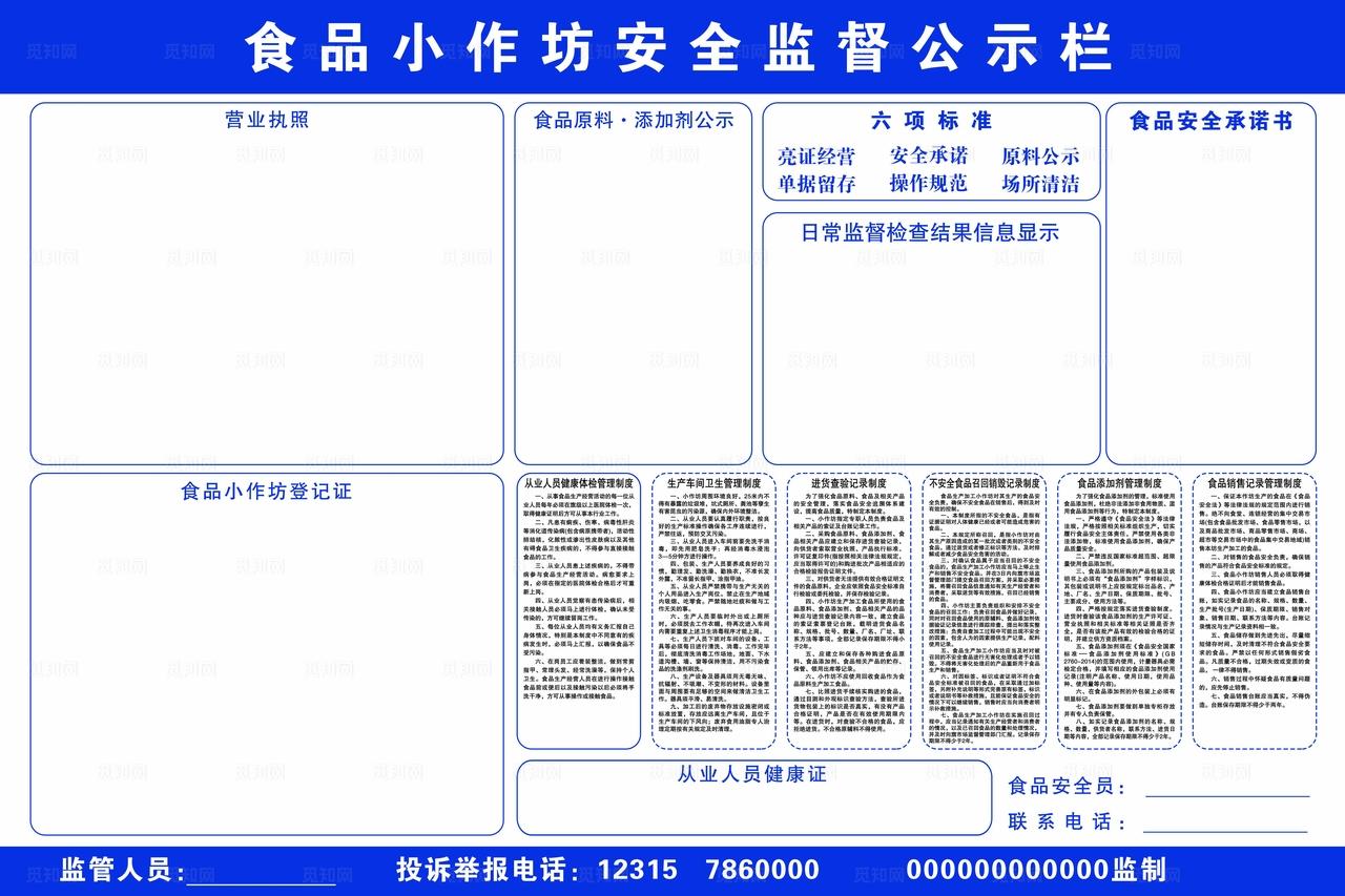 食品小作坊安全监督公示栏图片