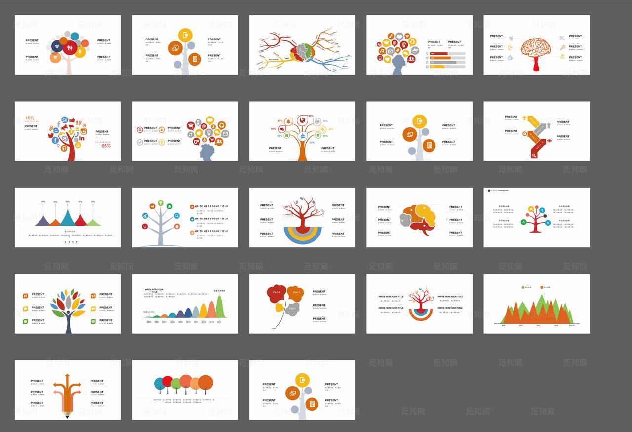简约树状思维导图图表设计图片