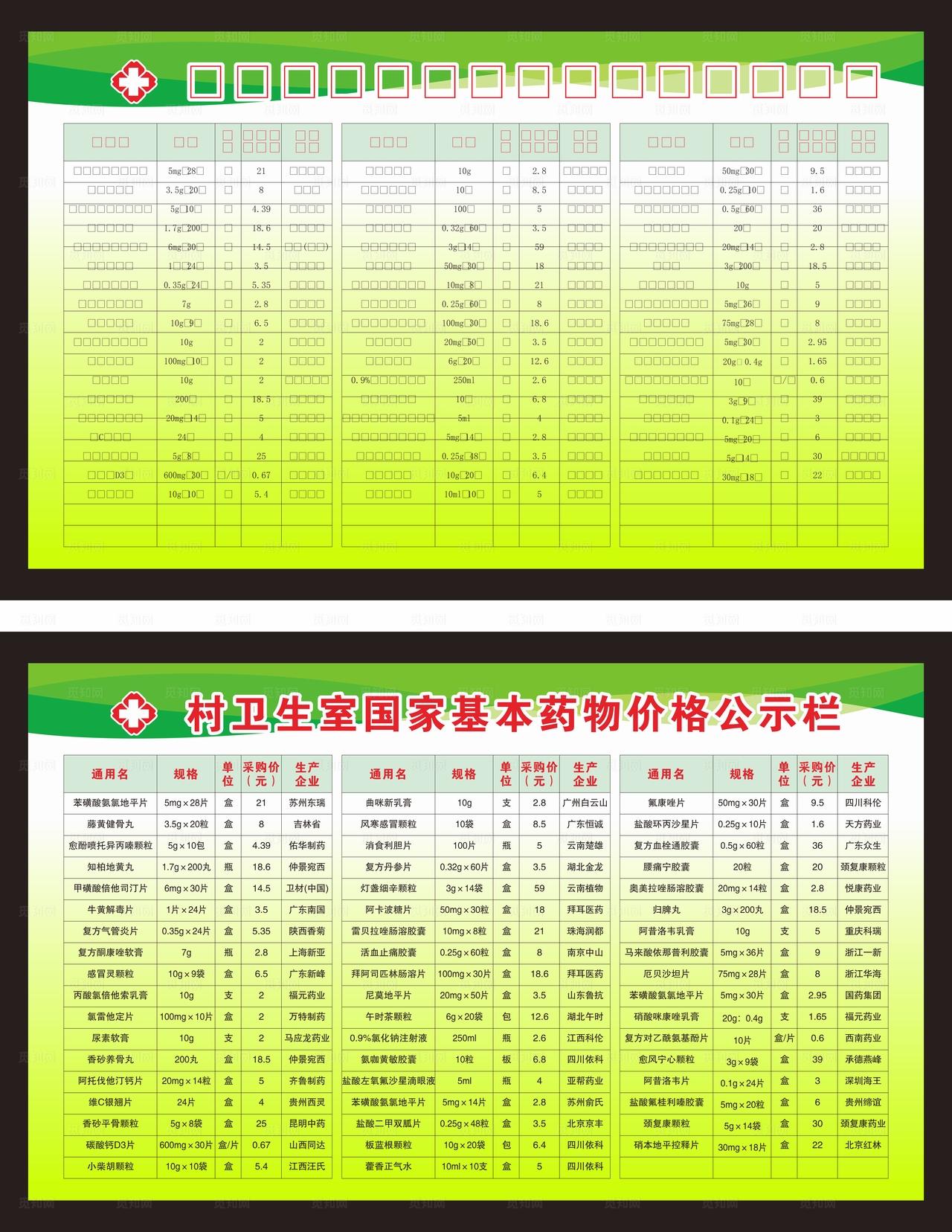 村卫生室国家基本药物价格公示栏图片