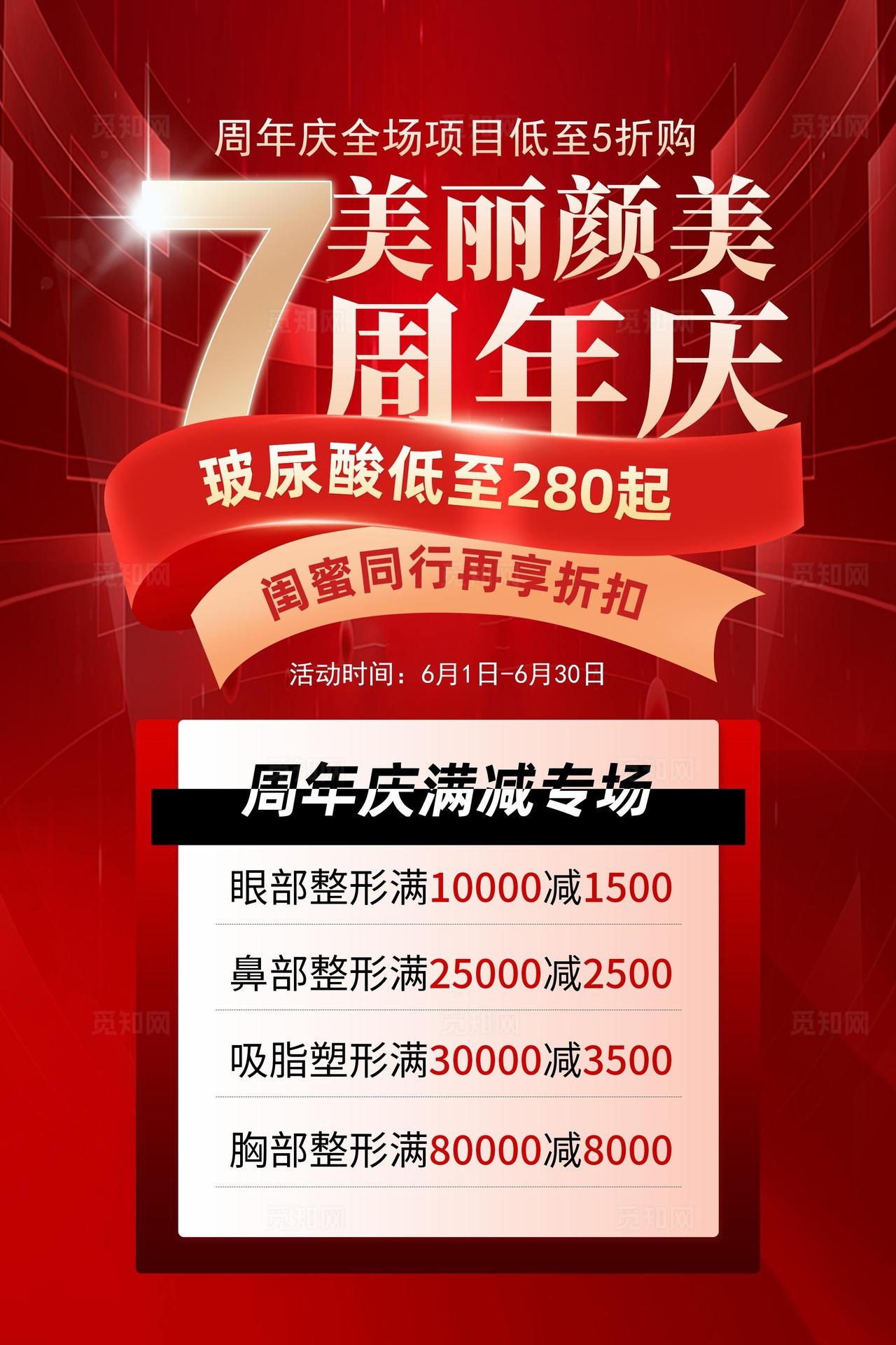 红色医美整形美容周年庆宣传海报图片