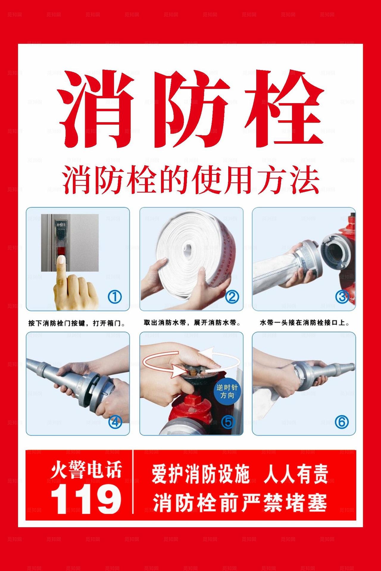 消防栓使用方法宣传海报图片