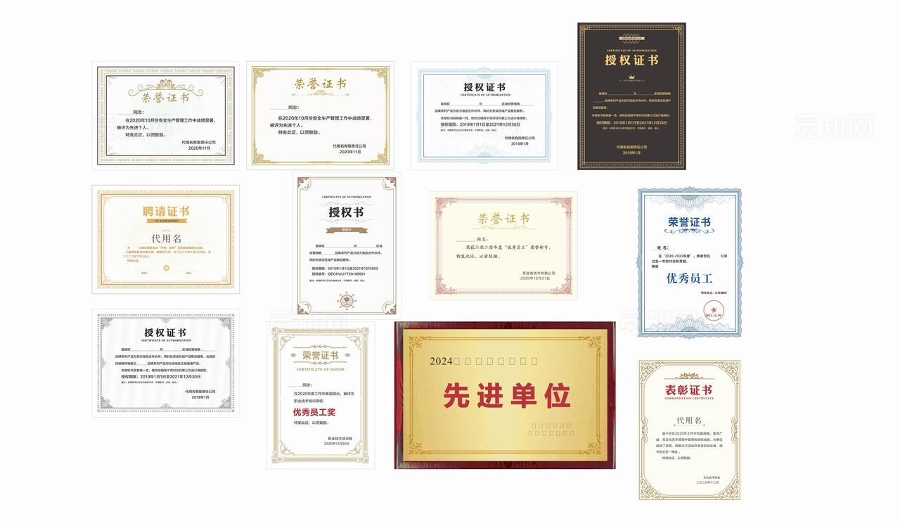 多样荣誉证书展示图片