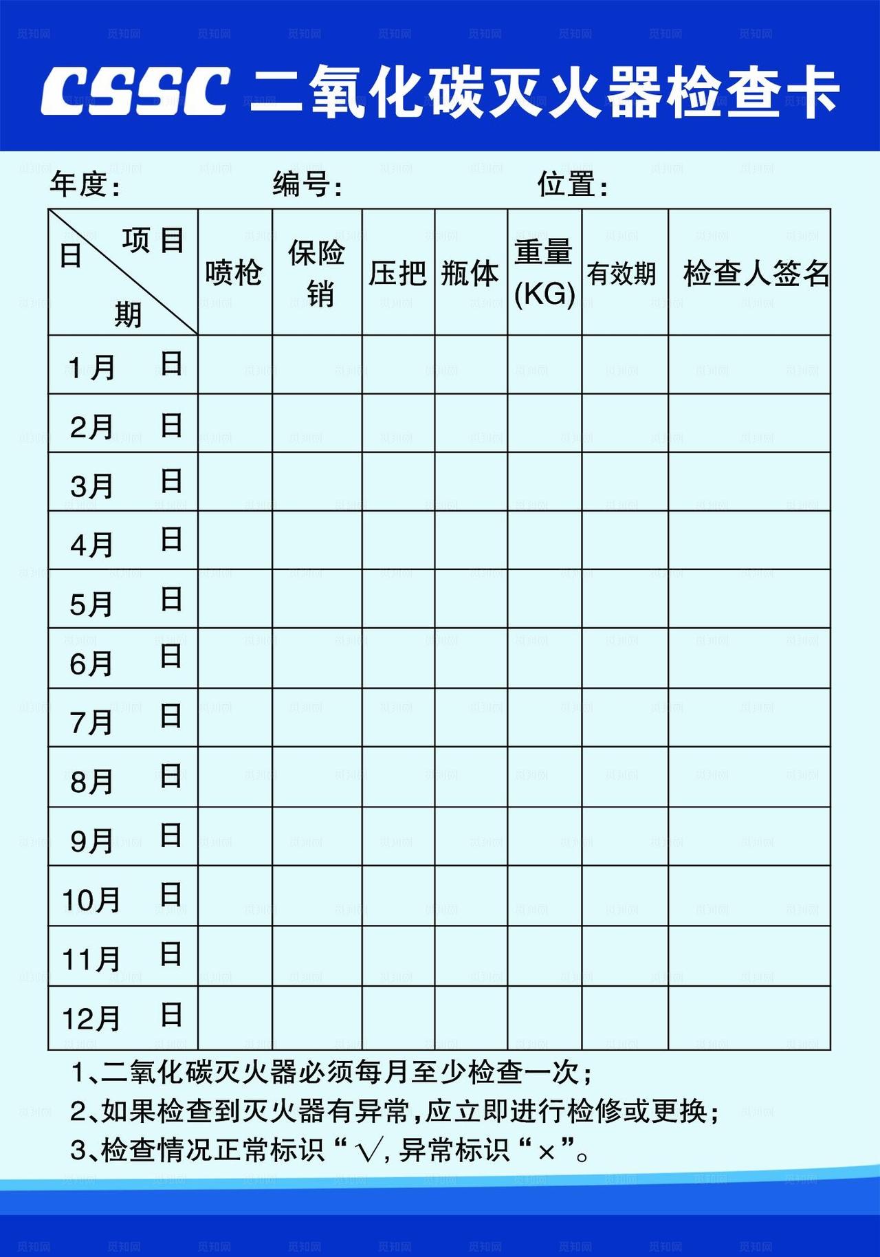 二氧化碳灭火器检查表图片