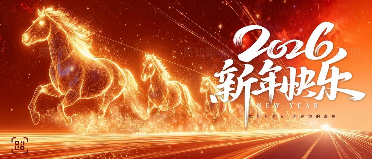 金橙炫彩2026新年快乐年会背景