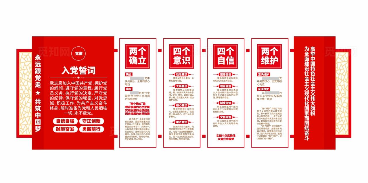 入党誓词四个意识四个自信党员学习园地党建文化墙