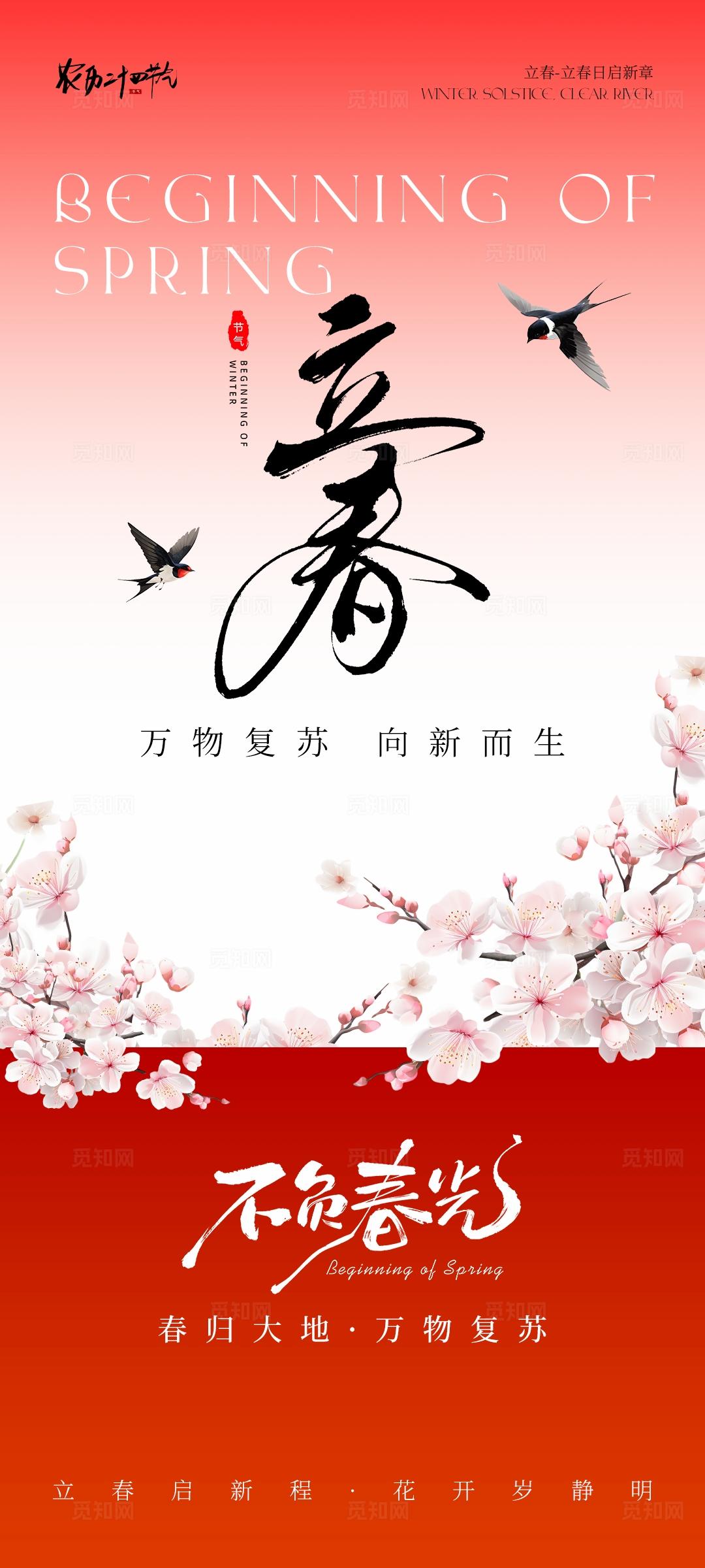 红色新年立春节气海报