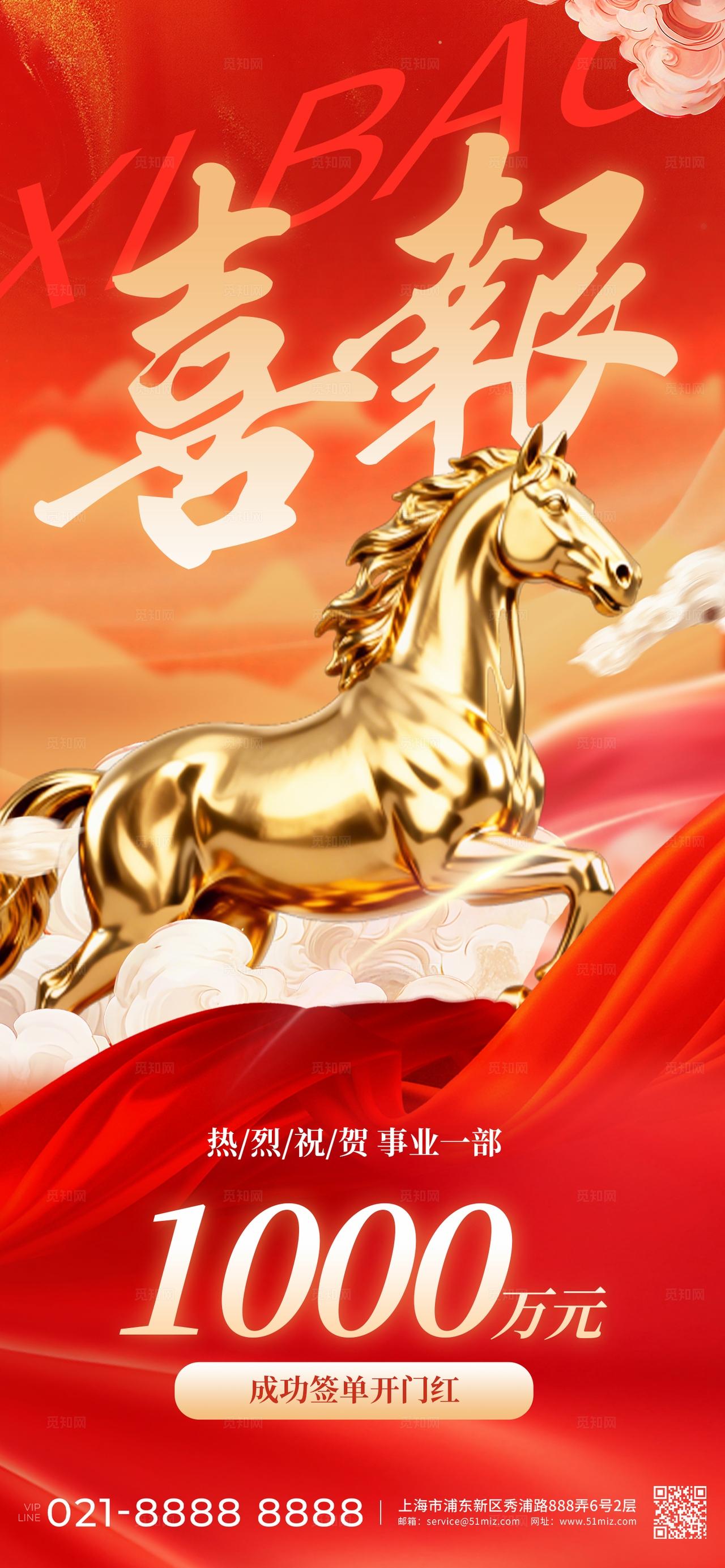 红色大气2026新年喜报销售开门红喜报手机海报套图  