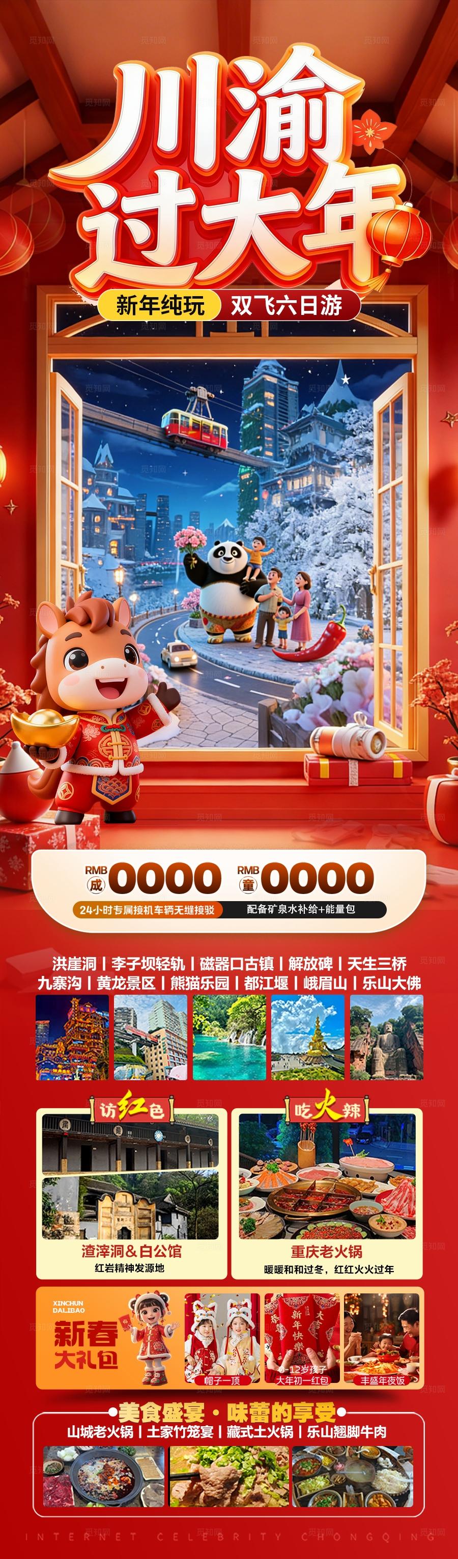 四川成都重庆春节新年红色旅游海报 