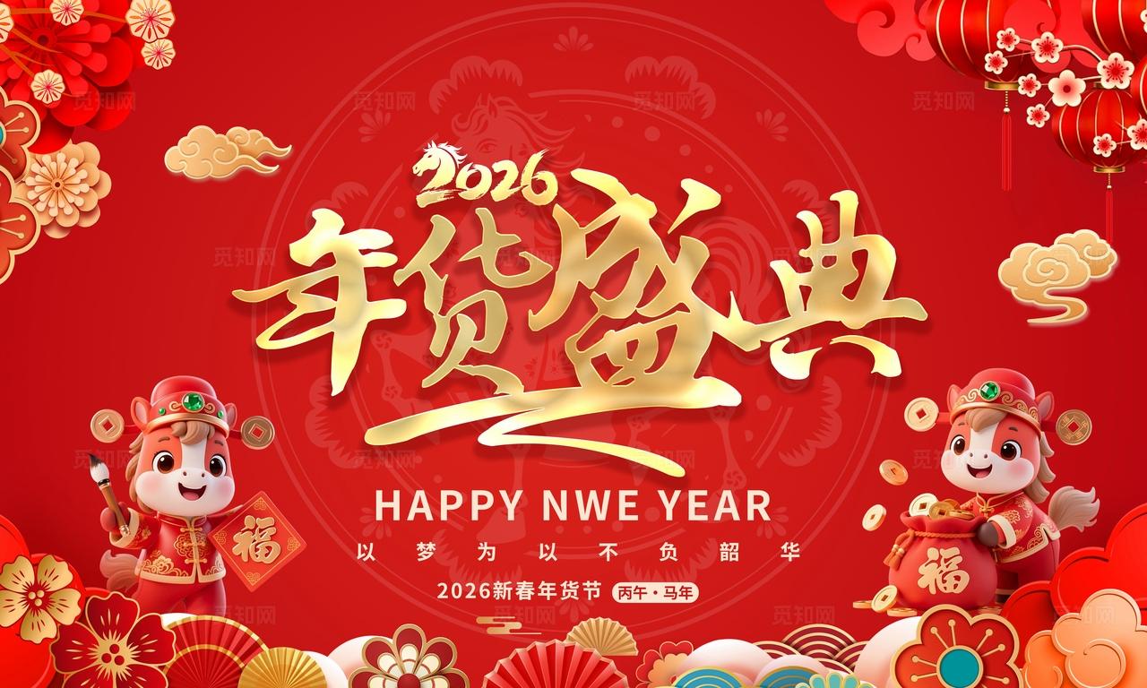 红色大气2026马年年货节海报展板