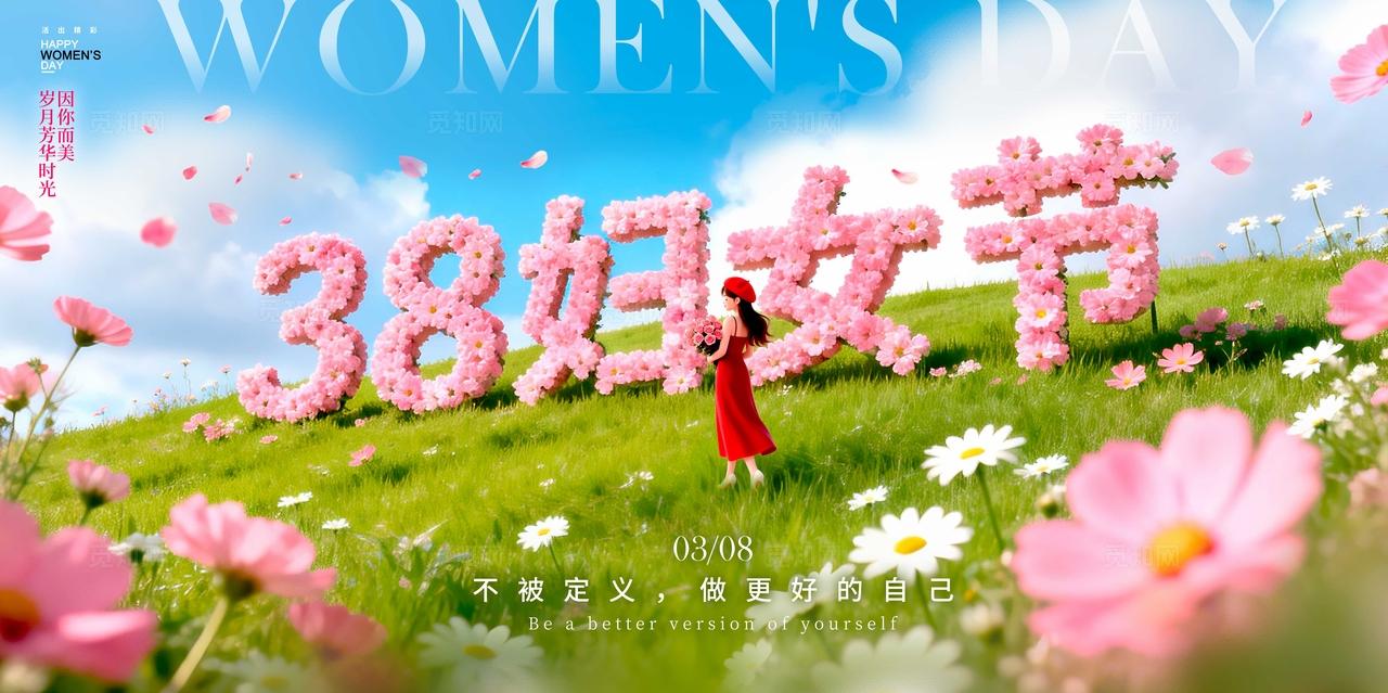 创意绿色微缩摄影致敬芳华妇女节宣传展板妇女节展板女神节展板妇女节