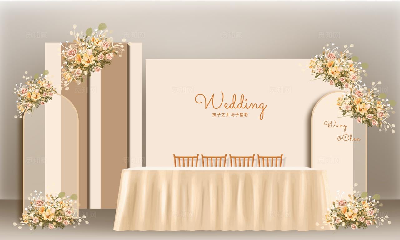 香槟色韩式婚礼迎宾区背景效果图