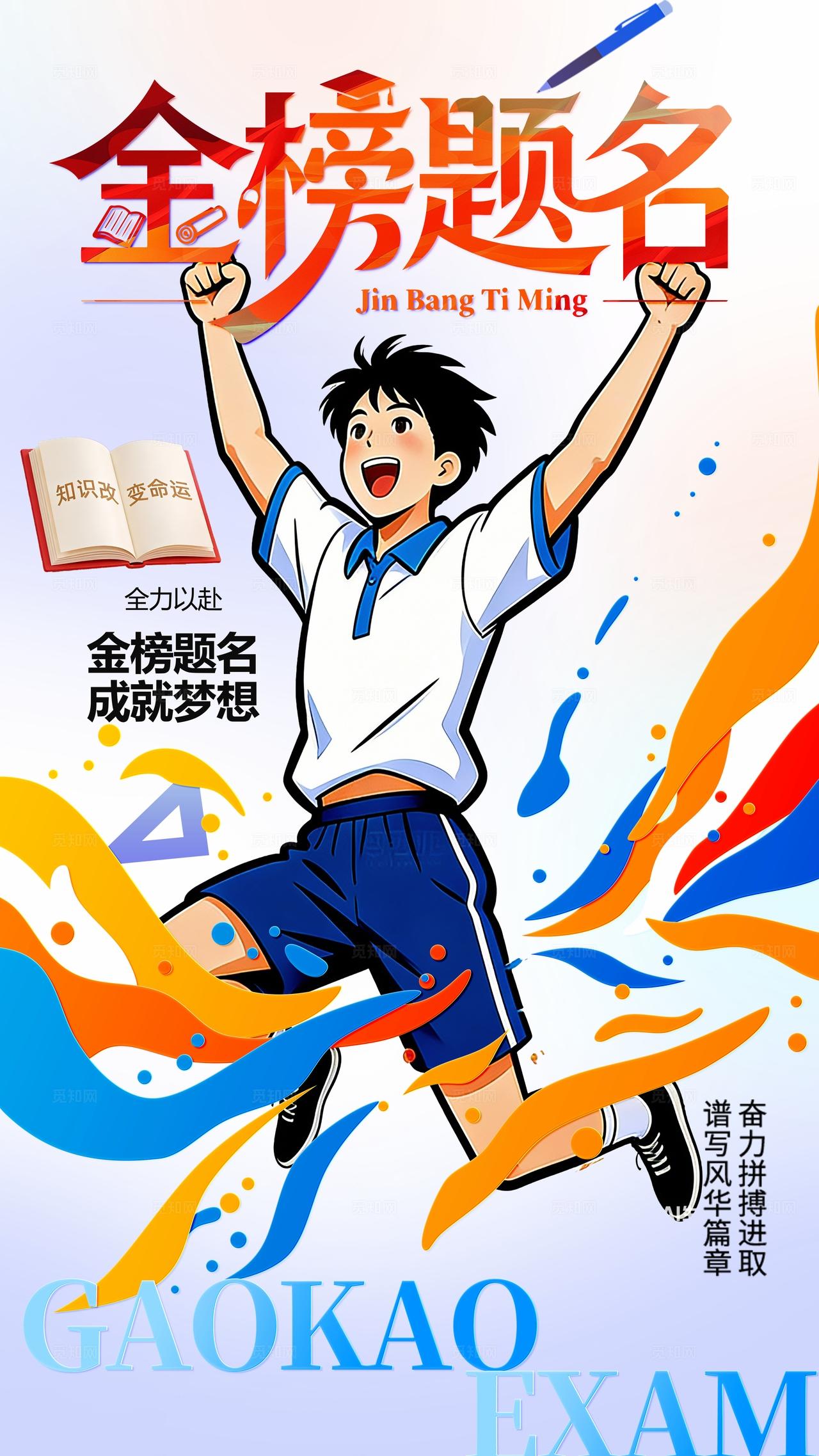 卡通励志金榜题名高考加油宣传海报校园海报金榜题名海报