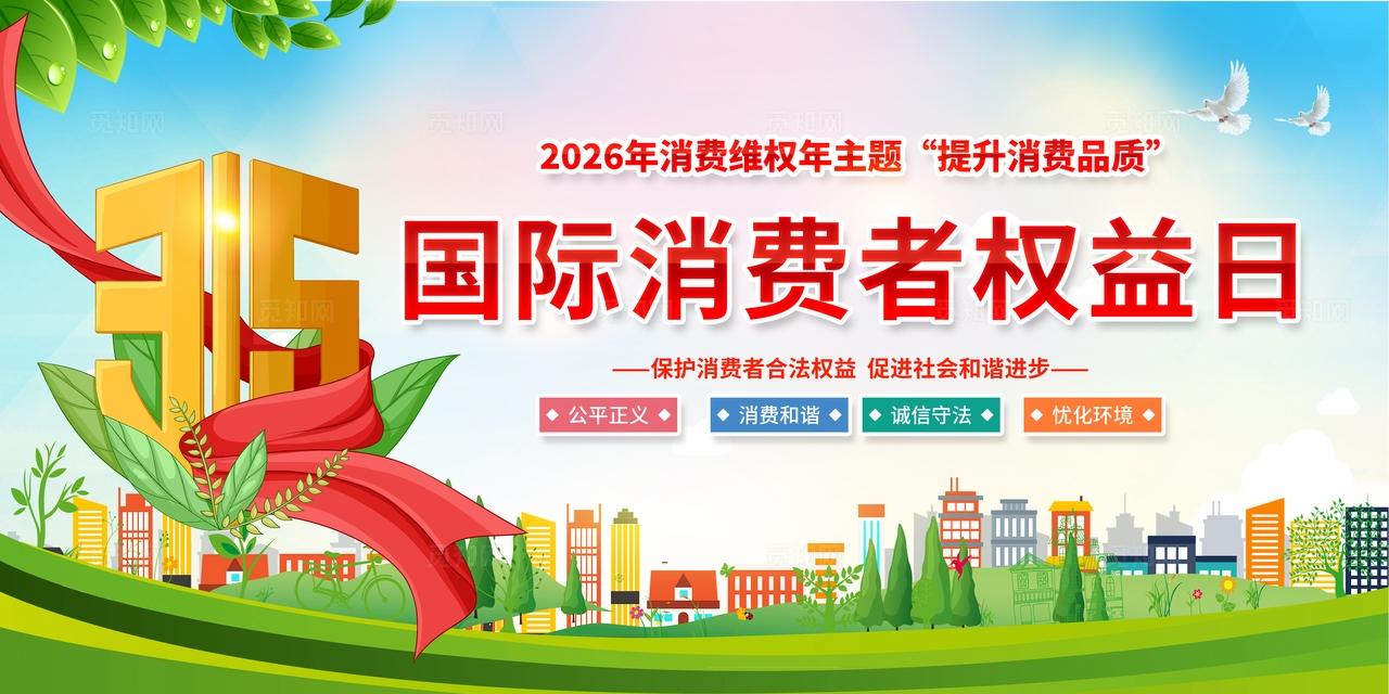 简单大气绿色党建2026年315国际消费者权益日宣传展板