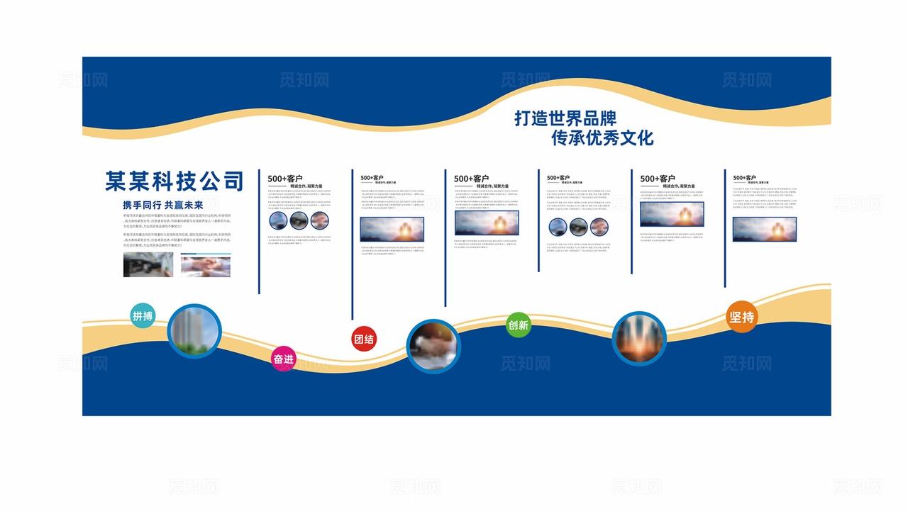 蓝色科技企业发展历程文化墙